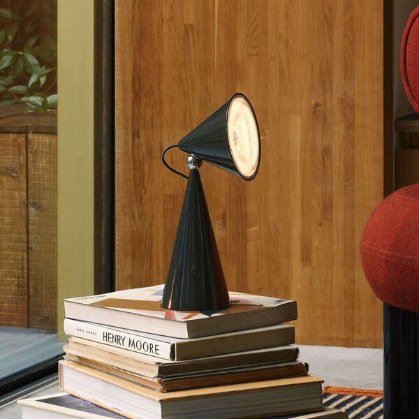 Tom Dixon LED stolní lampa Pose na baterie, antracitová, výška 25 cm, stmívatelný, Černá, Obývací pokoj / jídelna, Plast, Design