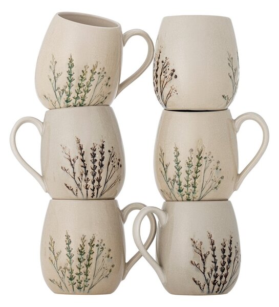 Béžové hrnky v sadě 6 ks z kameniny 400 ml Bea – Bloomingville