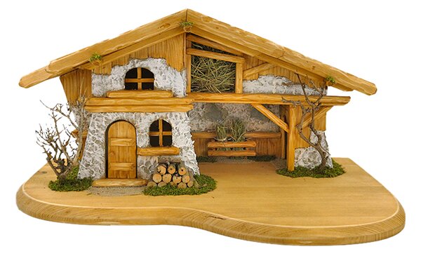 AMADEA Dřevěný osvětlený betlém BEZ FIGUREK 54 cm