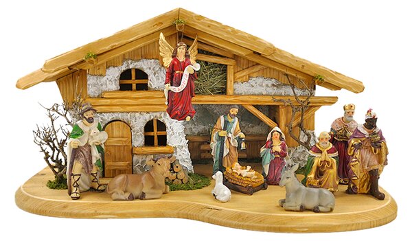 AMADEA Dřevěný osvětlený betlém BEZ FIGUREK 54 cm