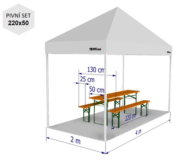 Nůžkový párty stan 2x4 m TENTino SMALL HEXAGON Barva opláštění (Zvolte variantu): 6A - ORANŽOVÁ