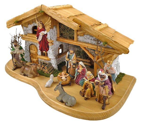 AMADEA Dřevěný osvětlený betlém BEZ FIGUREK 54 cm