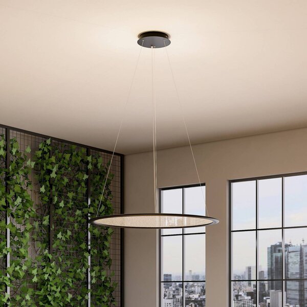 Deko-Light Závěsné světlo PANEL, černé, Ø 63 cm, kov, stmívatelné 50 W, stmívatelný, Černá, Pracovna / kancelář, Hliník, Moderní