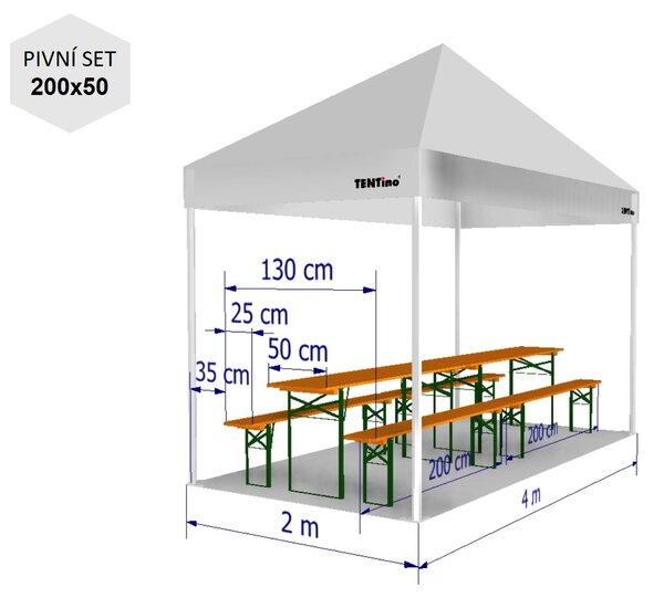 Nůžkový párty stan 2x4 m TENTino SMALL HEXAGON Barva opláštění (Zvolte variantu): 6A - ORANŽOVÁ