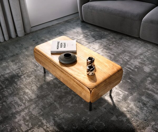 DELIFE Konferenční stolek Shavani 100x50 cm akácie přírodní 1 zásuvka kov černá