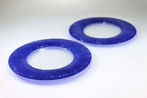 BDK-GLASS Kulatý talíř BUBBLE modrý 31cm - 1 + 1 ZDARMA