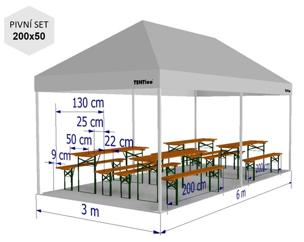 Nůžkový párty stan 3x6 m TENTino SMALL HEXAGON Barva opláštění: 14A - RŮŽOVÁ