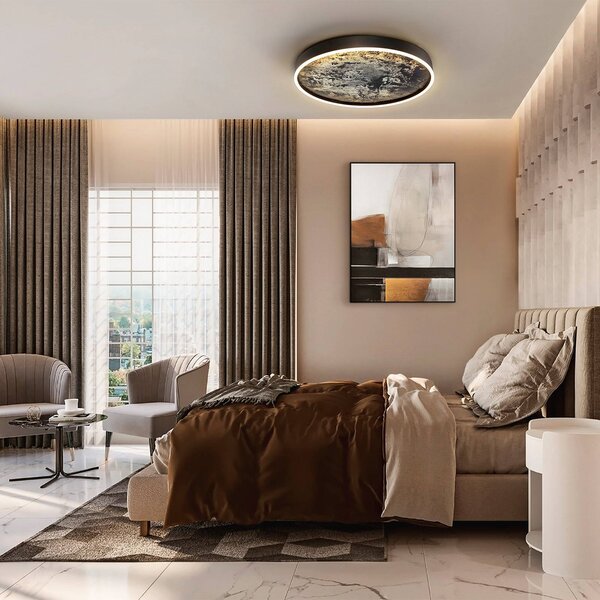 Schuller Valencia LED stropní svítidlo Stone Ø 60 cm, černá, kov, akryl, Černá, Obývací pokoj / jídelna, kov, Moderní