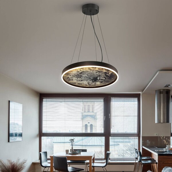 Schuller Valencia Závěsné světlo Stone LED, Ø 60 cm, černá, kov, akryl, Černá, Obývací pokoj / jídelna, kov, Moderní