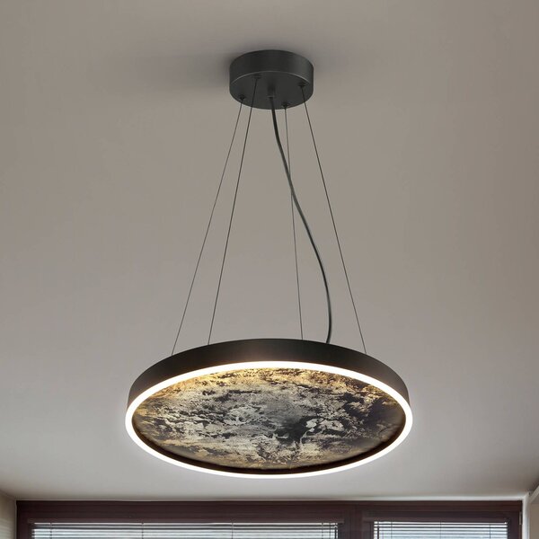 Schuller Valencia Závěsné světlo Stone LED, Ø 60 cm, černá, kov, akryl, Černá, Obývací pokoj / jídelna, kov, Moderní