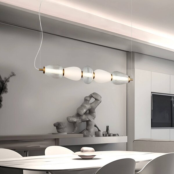 Viokef Závěsné světlo LED Shiny, délka 83 cm, čiré/bílé, sklo, Čirá / transparetní, Obývací pokoj / jídelna, Moderní