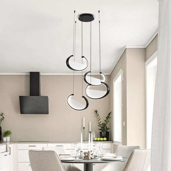 Viokef Závěsné světlo LED Adele, Ø 75 cm, černé, kov, 4-ramenné., Černá, Obývací pokoj / jídelna, Hliník, Moderní