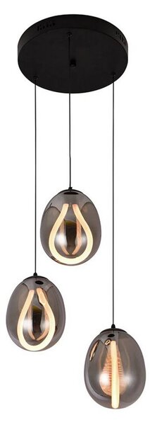 Viokef Závěsné světlo LED Melanie, Ø 41 cm, kouřově šedé, sklo, 3-bodové., Hliník / šedá / zinek, Obývací pokoj / jídelna, Sklo