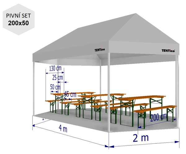 Nůžkový párty stan 2x2x4 m TENTino BIG HEXAGON Barva opláštění (Zvolte variantu): 1A - BÍLÁ