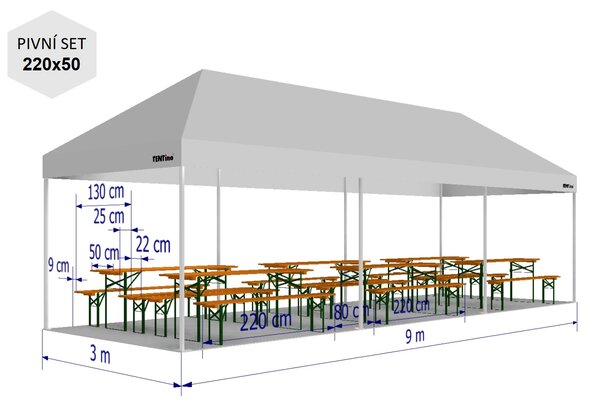 Nůžkový párty stan 3x9 m TENTino BIG HEXAGON EXTREME Barva opláštění: 1A - BÍLÁ