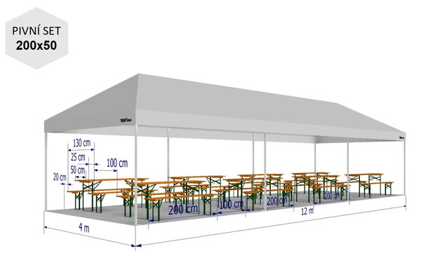 Nůžkový párty stan 4x12 m TENTino BIG HEXAGON EXTREME Barva opláštění (Zvolte variantu): 11A - ČERNÁ