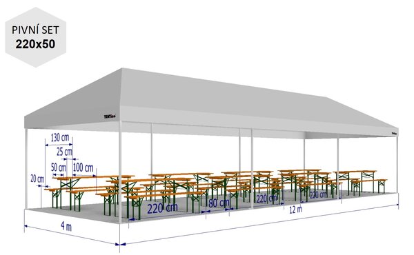 Nůžkový párty stan 4x12 m TENTino BIG HEXAGON EXTREME Barva opláštění (Zvolte variantu): 11A - ČERNÁ
