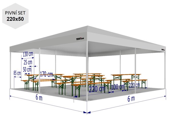 Nůžkový párty stan 6x6 m TENTino BIG HEXAGON EXTREME Barva opláštění (Zvolte variantu): 1A - BÍLÁ