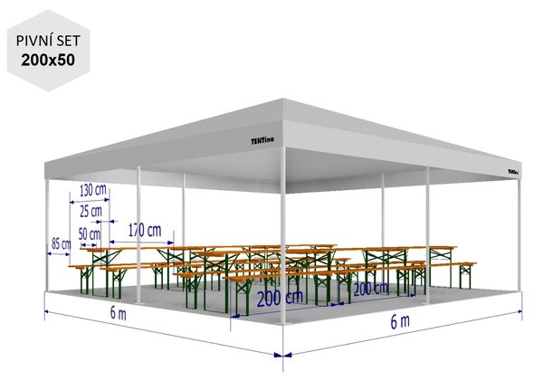 Nůžkový párty stan 6x6 m TENTino BIG HEXAGON EXTREME Barva opláštění (Zvolte variantu): 1A - BÍLÁ