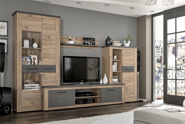 VerDesign MONIKA velká obývací stěna, dub tabako-matera