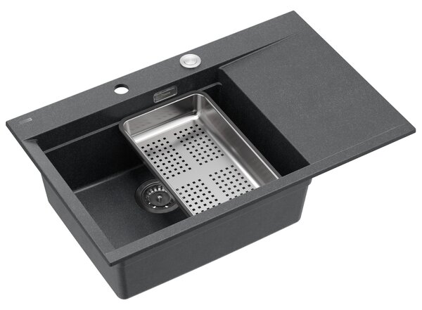 Černý kuchyňský granitový dřez QUADRON Josh 111 s příslušenstvím bez baterie