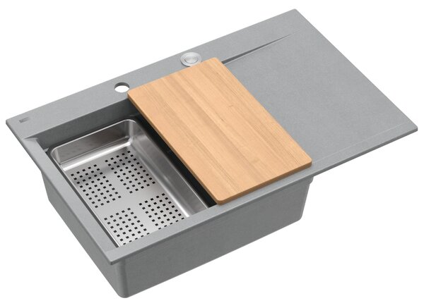 Šedý kuchyňský granitový dřez QUADRON Josh 111 s příslušenstvím bez baterie