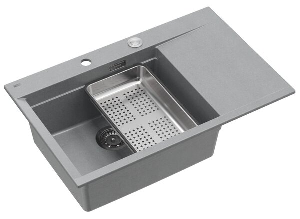 Šedý kuchyňský granitový dřez QUADRON Josh 111 s příslušenstvím bez baterie
