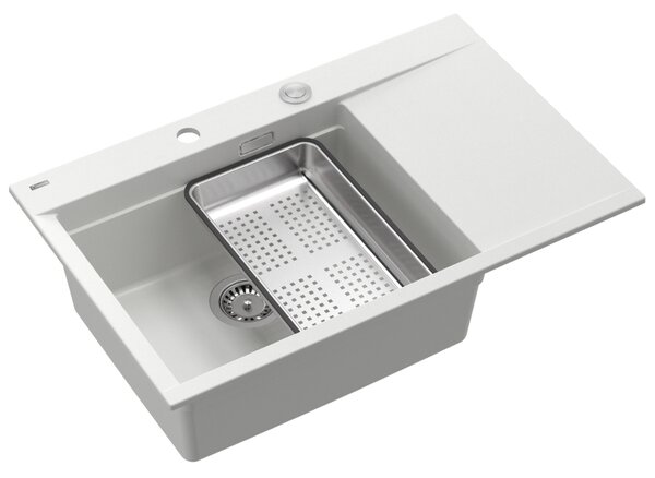 Bílý kuchyňský granitový dřez QUADRON Josh 111 s příslušenstvím bez baterie