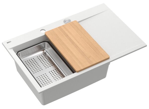 Bílý kuchyňský granitový dřez QUADRON Josh 111 s příslušenstvím bez baterie