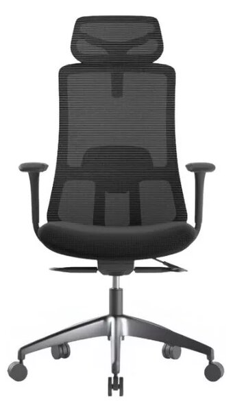 Kancelářská ergonomická židle WISDOM s podhlavníkem — síť, černý plast, nosnost 150 kg černá