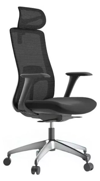 Kancelářská ergonomická židle WISDOM s podhlavníkem — síť, černý plast, nosnost 150 kg černá