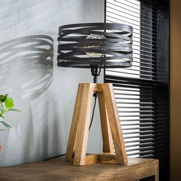 ZIJLSTRA Stolní lampa Crossround s dřevěnou trojnožkou, Hnědá / rez, Obývací pokoj / jídelna, kov, Vintage