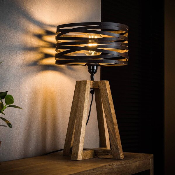 ZIJLSTRA Stolní lampa Crossround s dřevěnou trojnožkou, Hnědá / rez, Obývací pokoj / jídelna, kov, Vintage