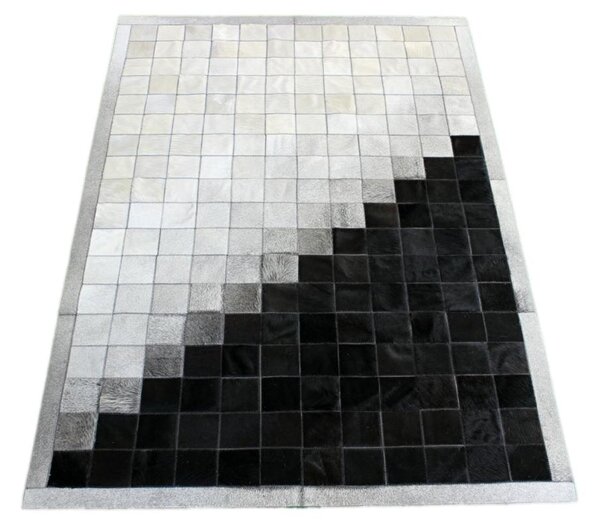 Kožený koberec Skejby černý s šedou a bílou L L
