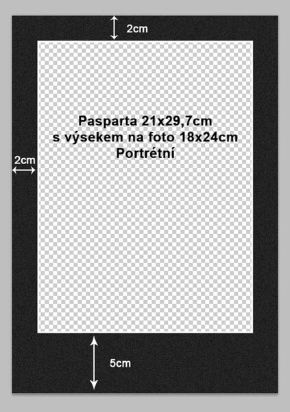 Pasparta do rámečku 21x30 - portrétní s patkou Velikost: 21x30cm, výsek: 17x23cm (pro foto 18x24cm), Barva pasparty: Krémová
