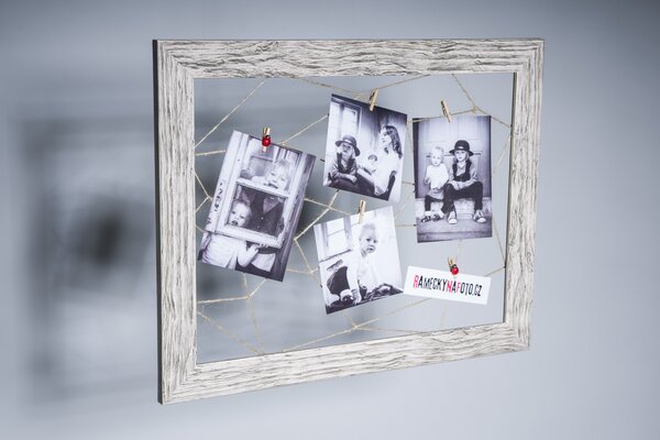 COLLAGE 50x70cm – provázková fotokoláž - rám dřevěný šedobílý