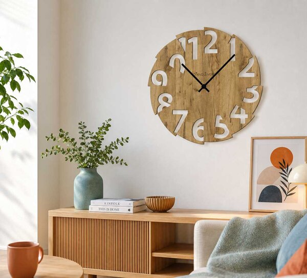 Dřevěné hodiny na stěnu HALF Zvolte barvu dekoru: Černá | Velikost hodin: 35x35