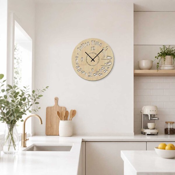Nástěnné hodiny COFFEE TIME Zvolte barvu dekoru: Dub zlatý | Velikost hodin: 35x35
