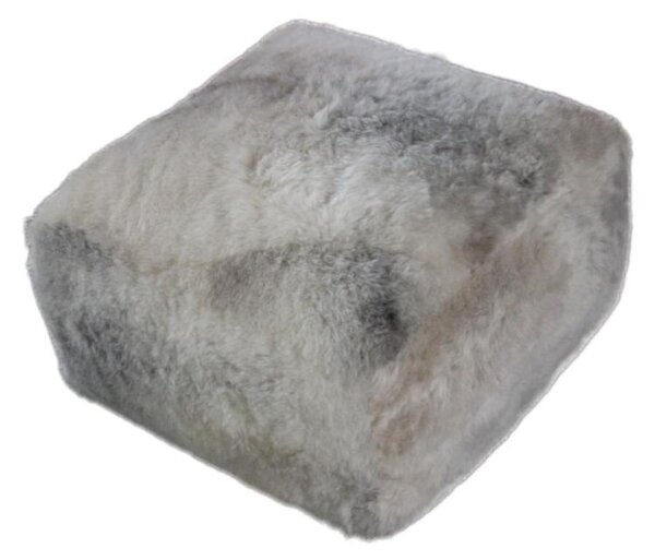 Kožený taburet, ovčí kůže, melange, přírodní, střižený chlup