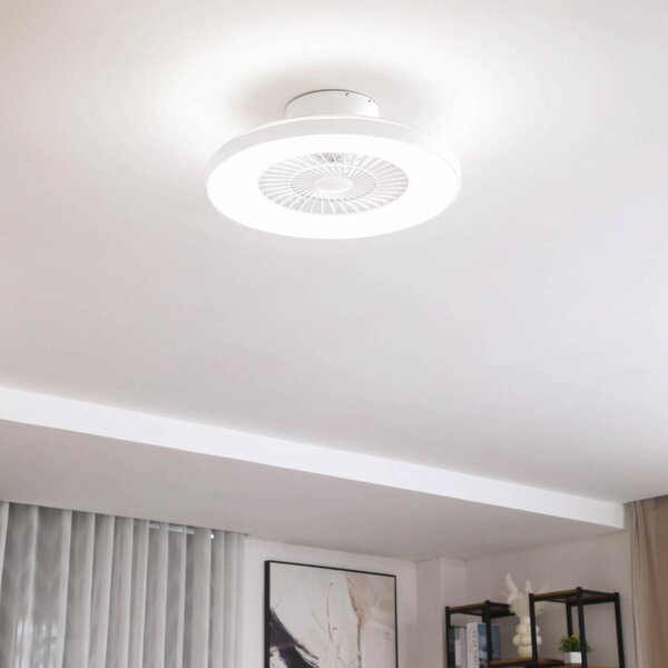 Lindby Smart LED stropní ventilátor Paavo, bílý, tichý, Tuya, stmívatelný, Bílá / opál, Obývací pokoj / jídelna, Plast, Moderní