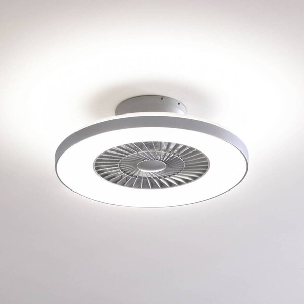 Lindby Smart LED stropní ventilátor Paavo, stříbrný, tichý, Tuya, stmívatelný, Hliník / šedá / zinek, Obývací pokoj / jídelna, Plast, Moderní