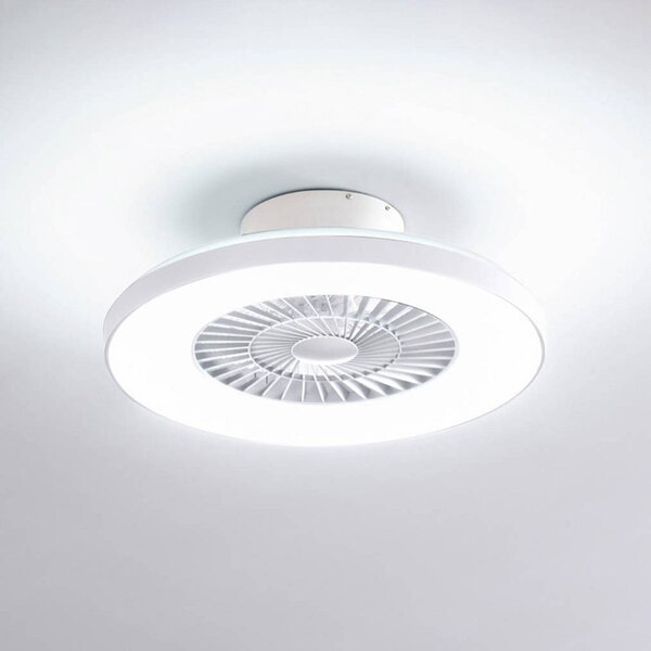 Lindby Smart LED stropní ventilátor Paavo, bílý, tichý, Tuya, stmívatelný, Bílá / opál, Obývací pokoj / jídelna, Plast, Moderní