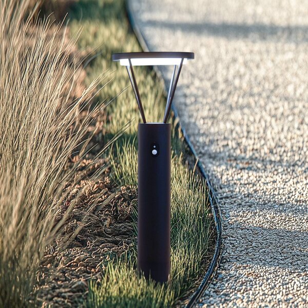 Lucande LED solární vlnová lampa Elario, 80 cm, senzor, Černá, Hliník, Moderní