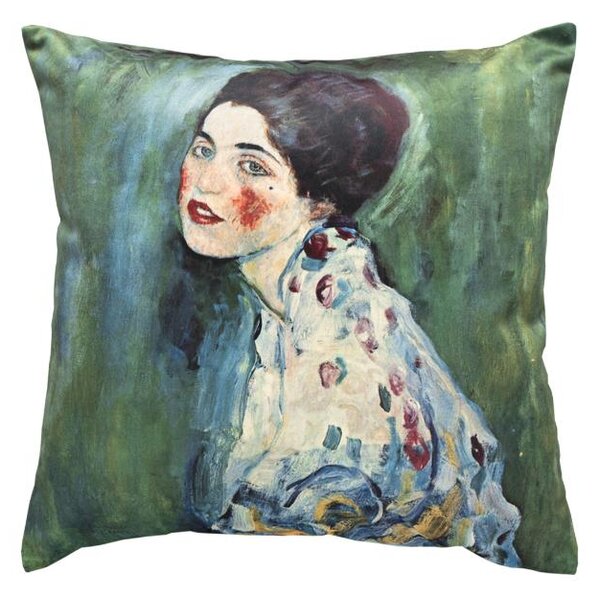 Povlak ART VELVET klimt-portrét zelená+černá 45 x 45 cm