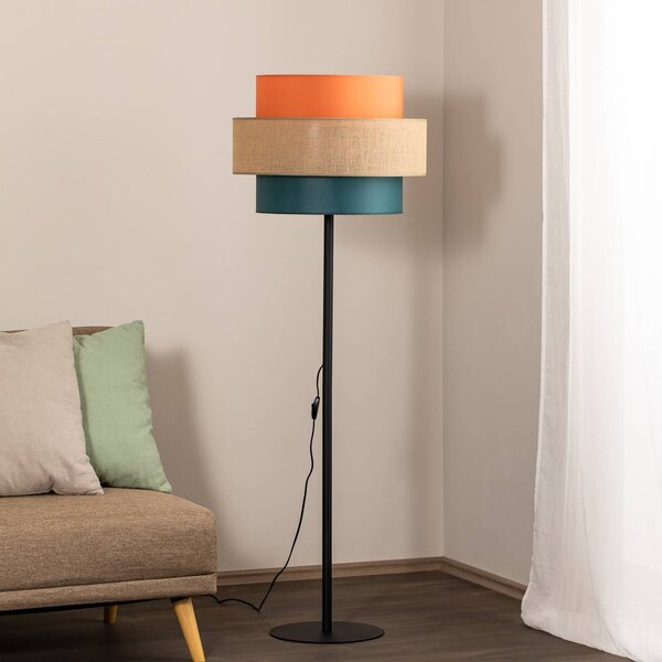 TK Lighting Stojací lampa Trio, jutové stínidlo, oranžová/přírodně hnědá/benzínová, Vícebarevná, Obývací pokoj / jídelna, Textil / tkanina / hedvábí