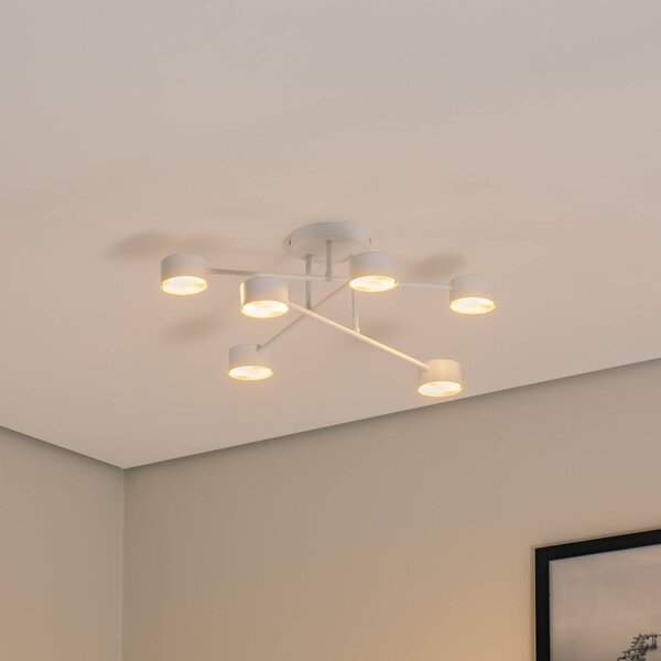 EMIBIG LIGHTING Stropní svítidlo Modus 6, ocelové, šestisvětelné, GX53, bílé, stmívatelný, Bílá / opál, Obývací pokoj / jídelna, kov, Moderní