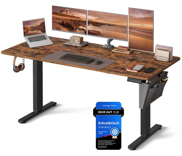 SONGMICS Výškově nastavitelný elektrický stůl 70 x 160 x 72–120 cm hnědá černá