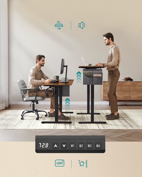 SONGMICS Výškově nastavitelný elektrický stůl 70 x 160 x 72–120 cm hnědá černá