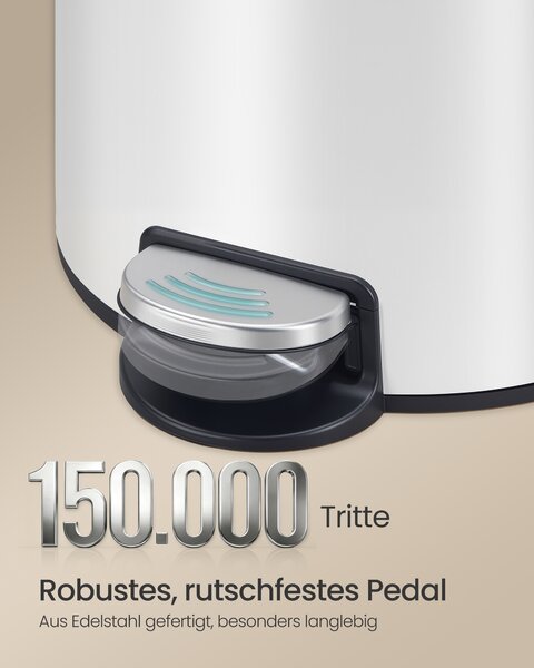 SONGMICS Odpadkový koš kulatý pedálový plastový vnitřní kbelík s měkkým zavíráním 30 l bílá