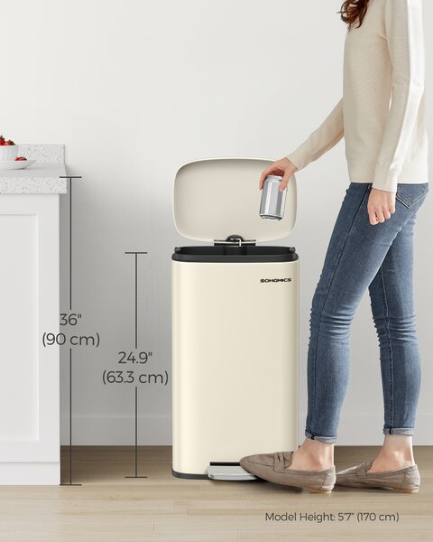 SONGMICS Kuchyňský pedálový odpadkový koš objem 30 l vnitřní kbelík béžová
